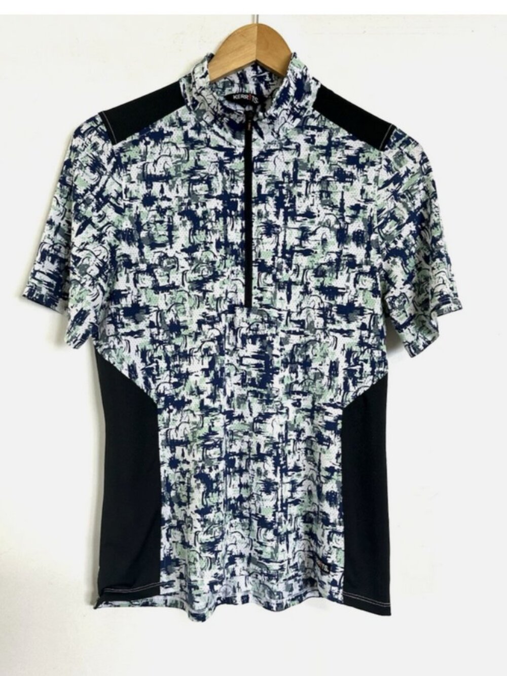 KERRITS Horse Print Schooling Shirt Medium Short Sleeve Green Blue